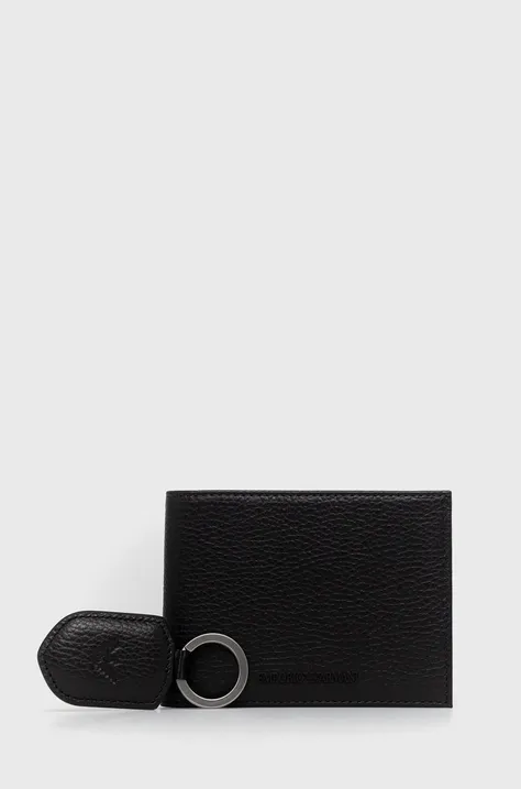 Kožená peněženka + klíčenka Emporio Armani pánská, černá barva, Y4R222 Y068E