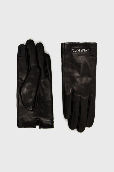 Δερμάτινα γάντια Calvin Klein γυναικεία, χρώμα: μαύρο