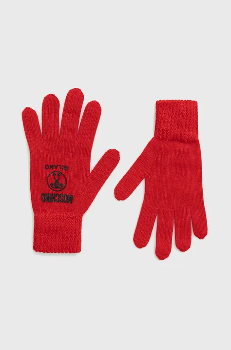 Vunene rukavice Moschino za žene, boja: crvena