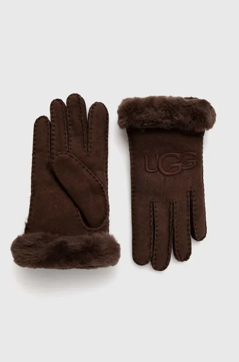 UGG rękawiczki zamszowe damskie kolor brązowy