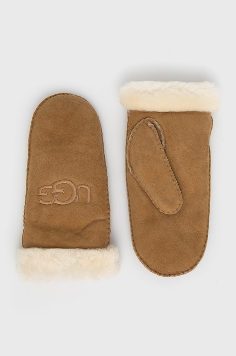 Semišové rukavice UGG 20932-BLK, dámske, hnedá farba