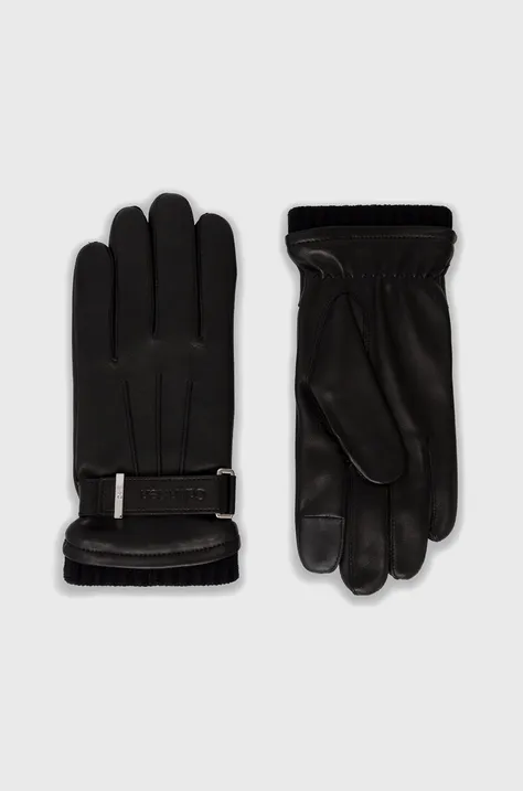 Δερμάτινα γάντια Calvin Klein ανδρικά, χρώμα: μαύρο