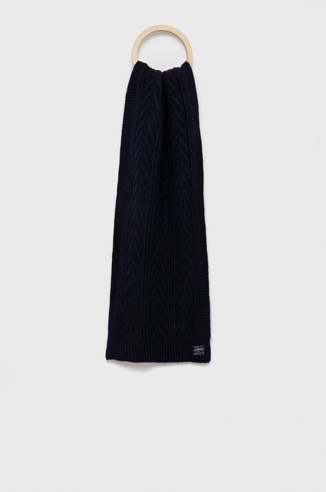 Superdry Eșarfă din amestec de lână culoarea albastru marin, material neted