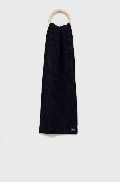 Superdry Eșarfă din amestec de lână culoarea albastru marin, material neted
