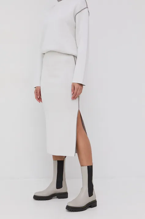 Victoria Victoria Beckham Spódnica wełniana kolor biały midi prosta