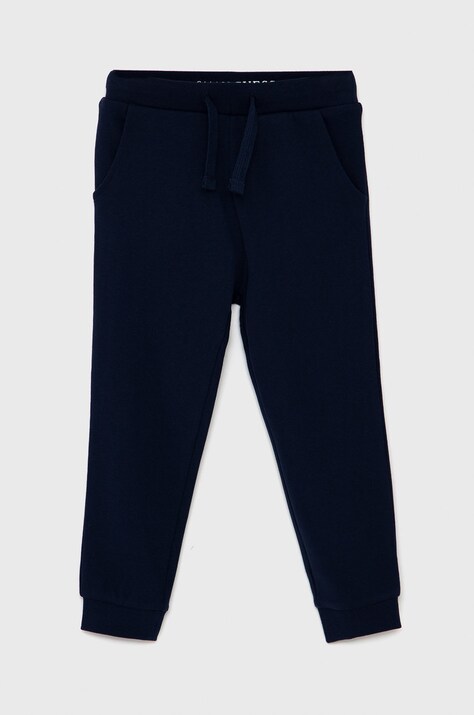 Guess Pantaloni copii culoarea albastru marin, material neted