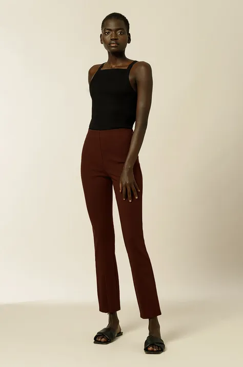 Ivy Oak Spodnie damskie kolor bordowy proste high waist