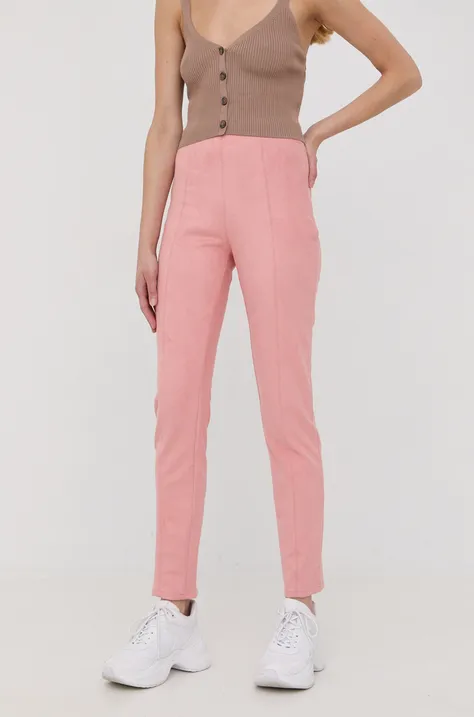 Guess pantaloni femei, culoarea roz, mulata, high waist