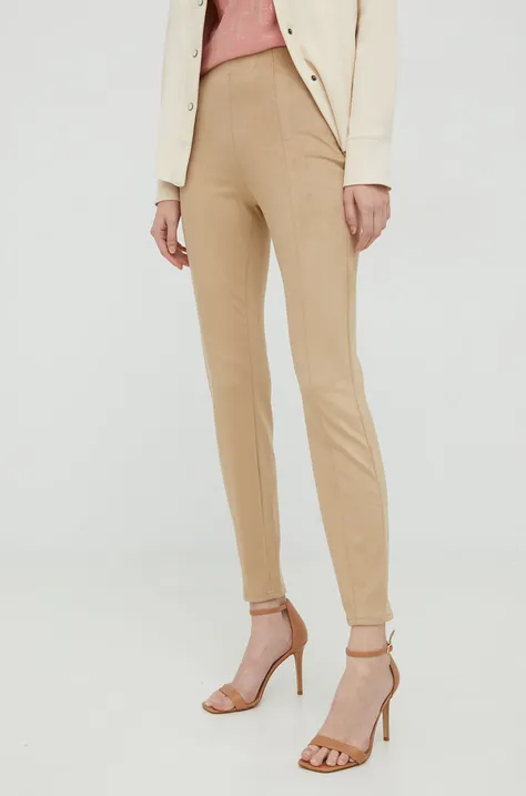 Guess spodnie damskie kolor brązowy dopasowane high waist