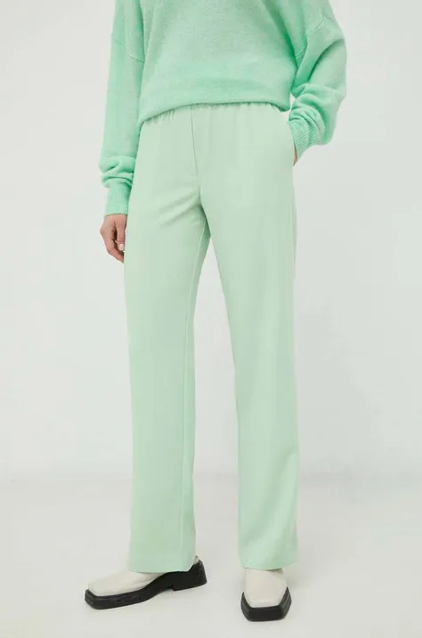 Samsoe Samsoe pantaloni femei, culoarea verde, drept, high waist