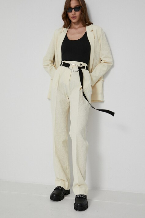 Victoria Victoria Beckham Pantaloni femei, culoarea crem, lat, high waist