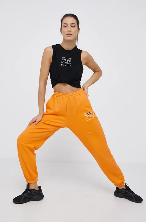 Памучен панталон P.E Nation дамски в оранжево с изчистен дизайн