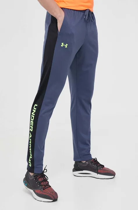 Nohavice Under Armour 1366213-001, pánske, tmavomodrá farba, s potlačou