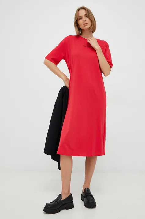Šaty Armani Exchange červená farba, maxi, rovný strih