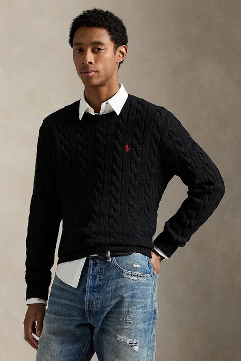 Polo Ralph Lauren pulover de bumbac bărbați, culoarea negru, călduros 710775885012