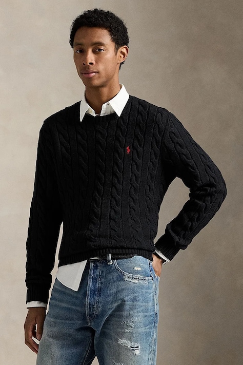 Polo Ralph Lauren pulover de bumbac bărbați, culoarea negru, călduros 710775885012