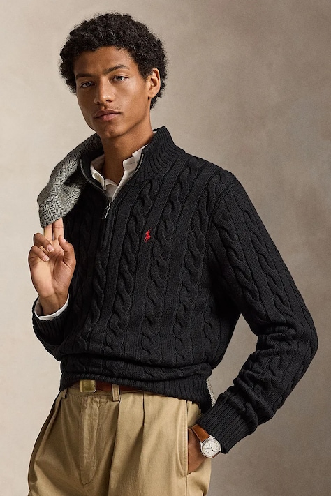 Βαμβακερό πουλόβερ Polo Ralph Lauren ανδρικό, χρώμα: μαύρο