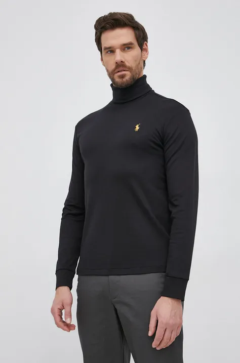Βαμβακερό πουκάμισο με μακριά μανίκια Polo Ralph Lauren χρώμα: μαύρο