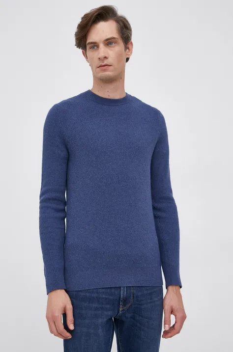 Pulover s dodatkom vune Sisley za muškarce, boja: tamno plava