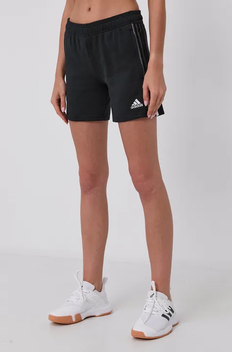 Къс панталон adidas Performance GM7330 дамски в черно с изчистен дизайн със стандартна талия