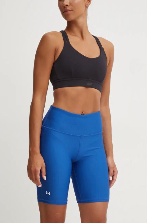 Tréninkové šortky Under Armour dámské, tmavomodrá barva, hladké, high waist