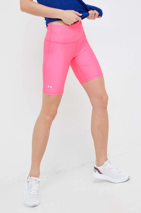 Under Armour pantaloni scurți de antrenament femei, culoarea violet, neted, high waist 1360939-698