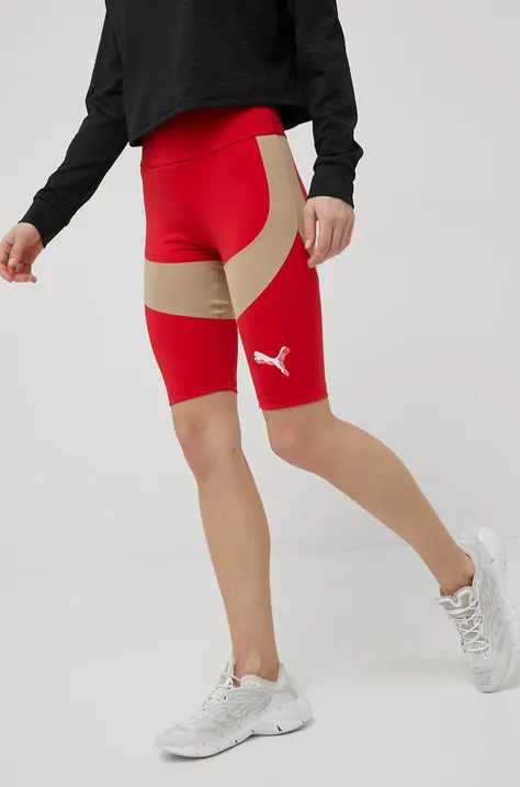 Kratke hlače Puma Title Nine za žene, boja: crvena, s uzorkom, visoki struk