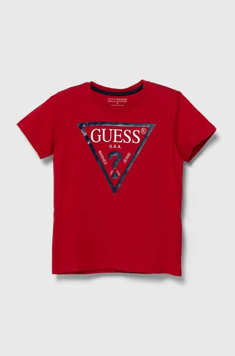 Παιδικό βαμβακερό μπλουζάκι Guess χρώμα: κόκκινο