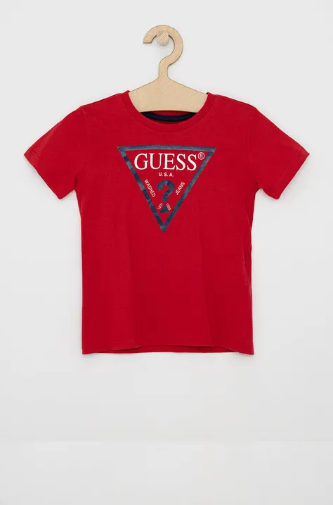 Guess T-shirt dziecięcy kolor czerwony melanżowy