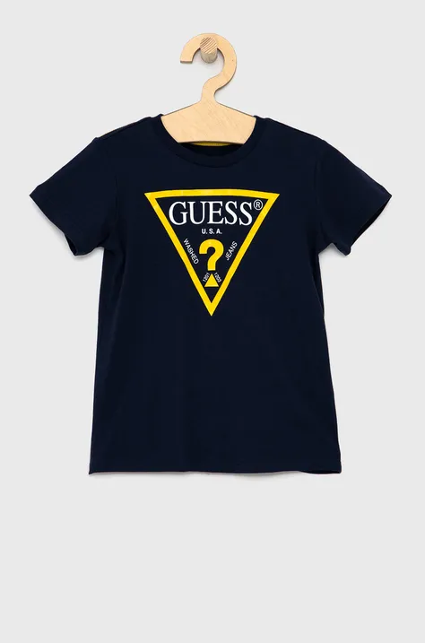 Дитяча футболка Guess колір синій меланж