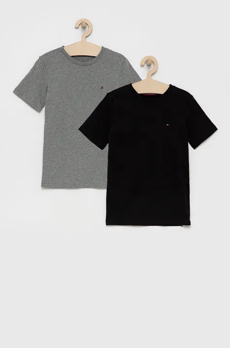 Tommy Hilfiger tricou de bumbac pentru copii culoarea gri, neted