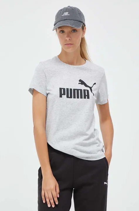 Bombažna kratka majica Puma siva barva