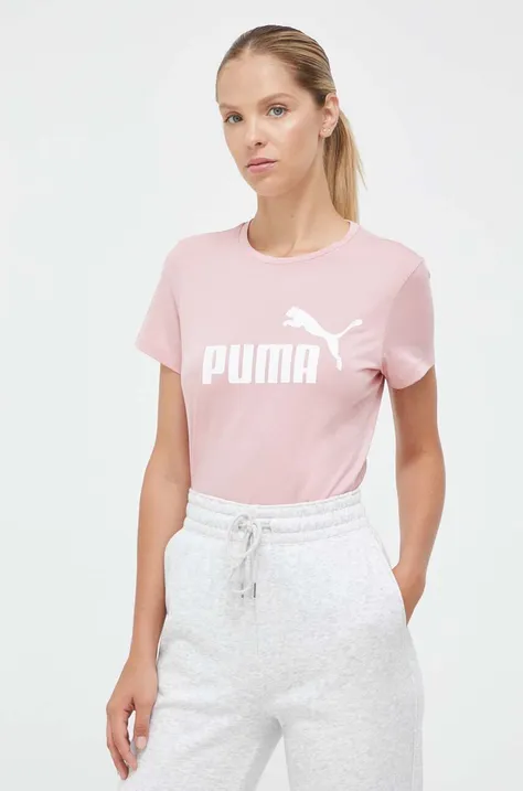 Bavlnené tričko Puma ružová farba