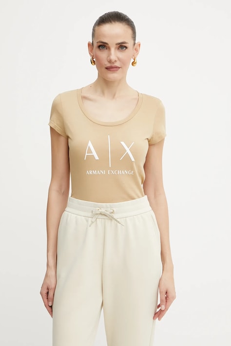Armani Exchange t-shirt bawełniany kolor beżowy