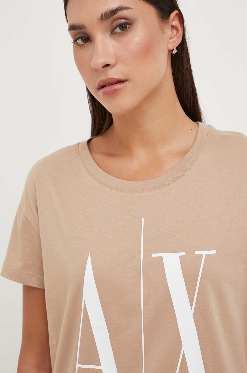 Bombažna kratka majica Armani Exchange bež barva