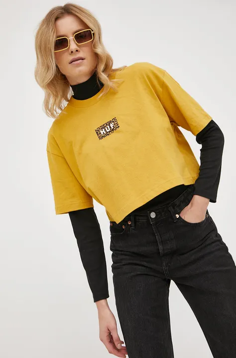 HUF T-shirt bawełniany kolor żółty