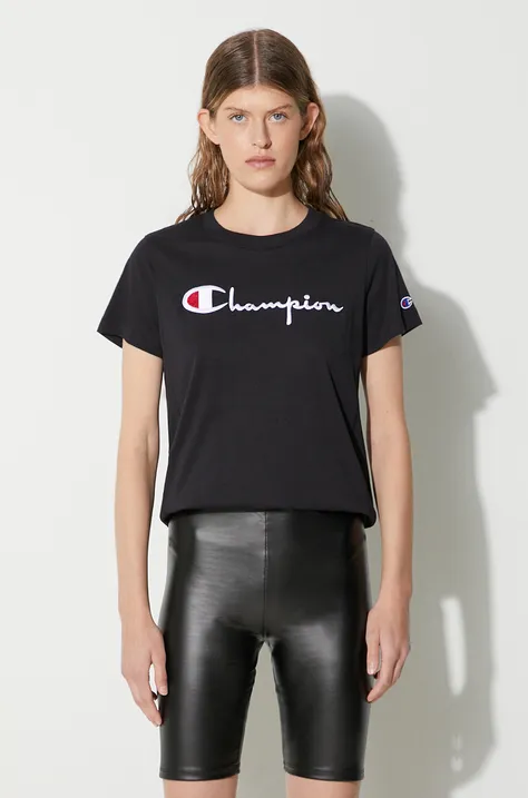Βαμβακερό μπλουζάκι Champion χρώμα μαύρο 114128