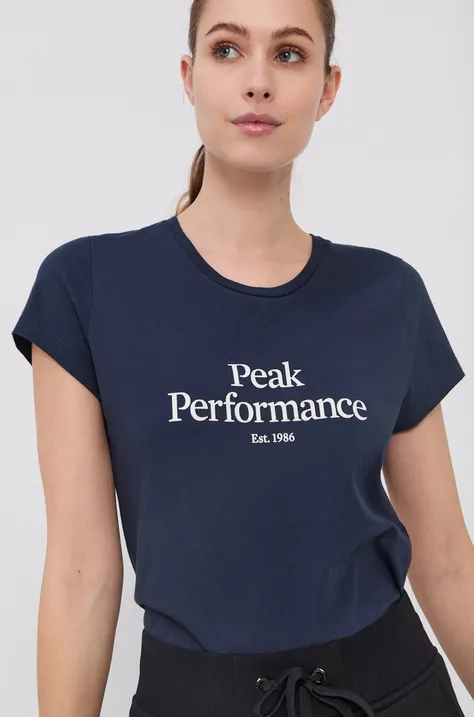 Bombažen t-shirt Peak Performance mornarsko modra barva