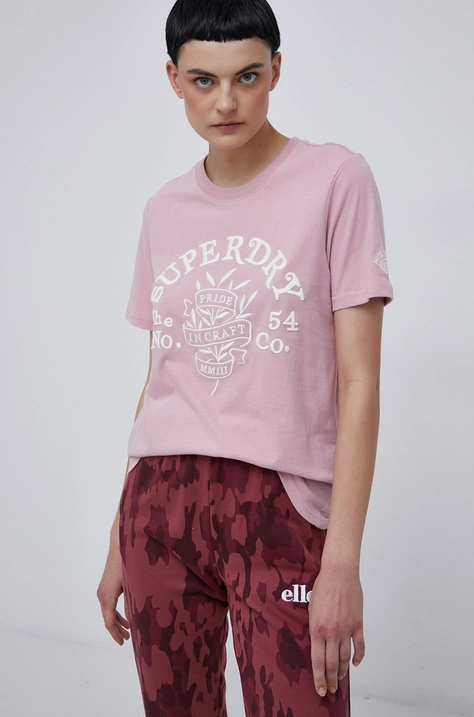 Superdry T-shirt bawełniany kolor różowy