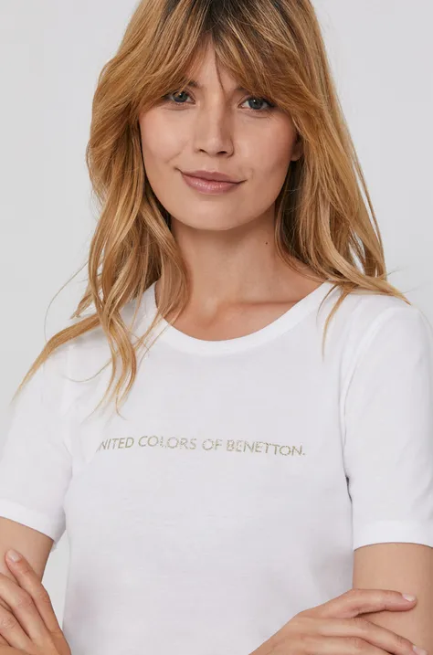 United Colors of Benetton T-shirt bawełniany kolor biały