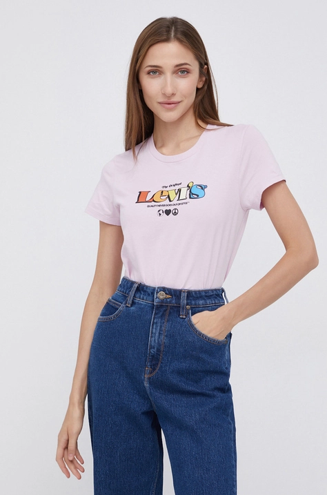 Bombažen t-shirt Levi's roza barva