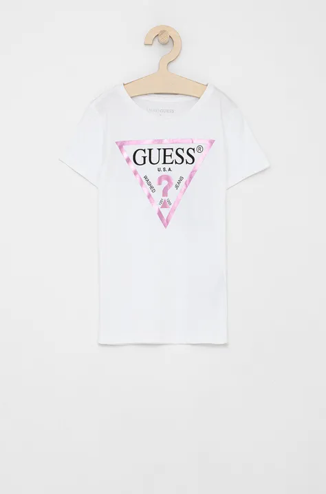 Дитяча бавовняна футболка Guess колір білий