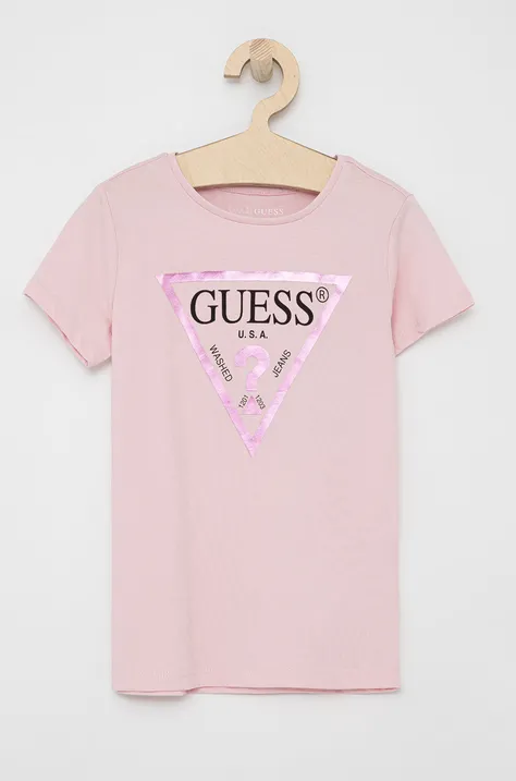 Guess Tricou de bumbac pentru copii culoarea roz