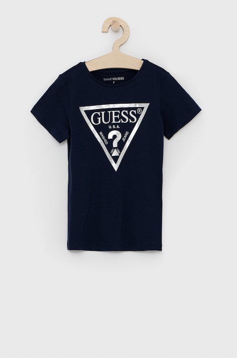 Dětské bavlněné tričko Guess tmavomodrá barva