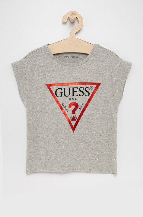 Παιδικό μπλουζάκι Guess χρώμα: γκρι