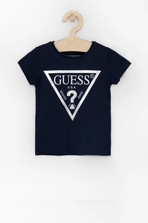 Dječja pamučna majica kratkih rukava Guess boja: tamno plava