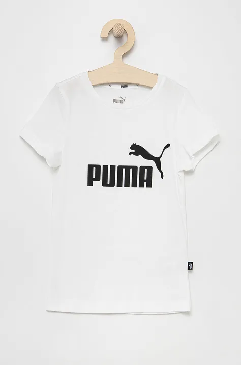 Otroški bombažen t-shirt Puma bela barva