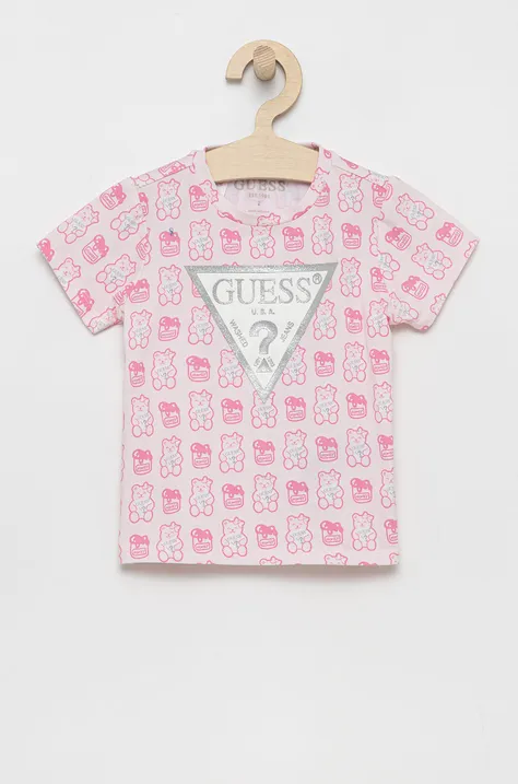 Детска тениска Guess в розово с принт