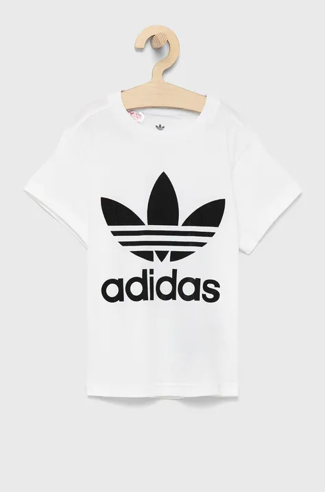 Дитяча бавовняна футболка adidas Originals колір білий з принтом