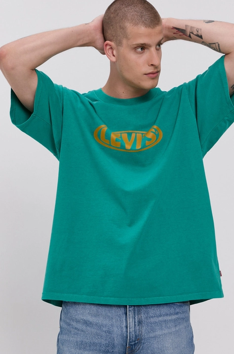 Bombažen t-shirt Levi's zelena barva